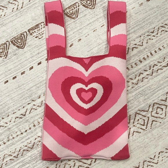 Handbags - Thrifted Vintage Heart Pattern Pink Tote Bag